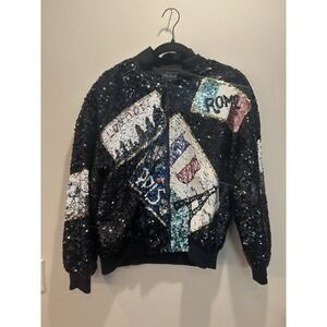 Vintage 90s I.B. Diffusion Colorful Sequin ‎ European Destination SILK Jacket L
